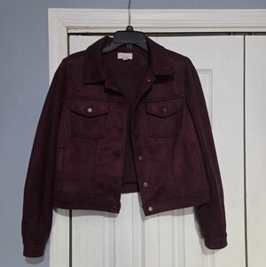 LOFT Burgundy Jean Suede Feel with Button-Front
